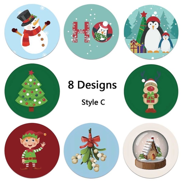 500 st Runda 8 Designs God Jul Tack-klistermärken Sigilletiketter för kuvertkort Presentpaket Scrapbooking-dekor