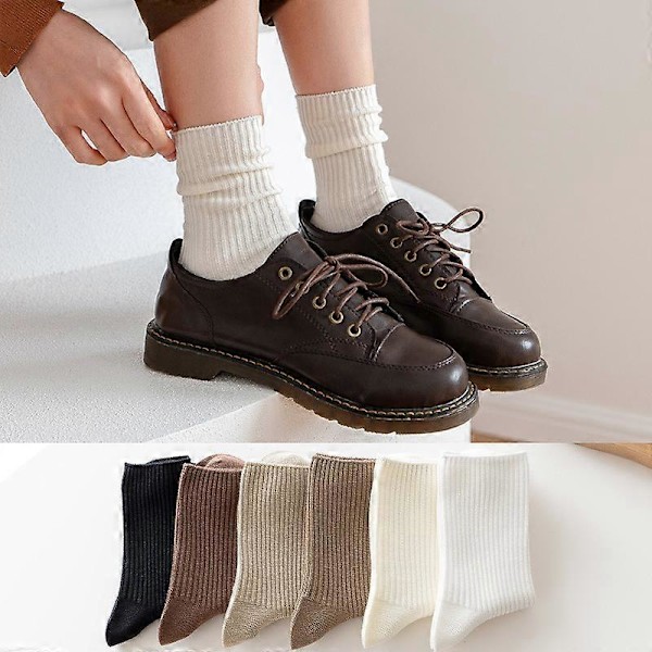 Söta Crew Socks för Kvinnor, Vardagliga Atletiska Estetiska Strumpor, Neutrala Bomullsstrumpor för Kvinnor, Granola Girls Kläder 6-pack