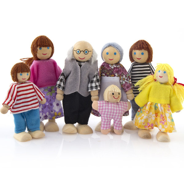 #Dukkehuss familie - 2 træminiaturedukker til dukkehustilbehør til piger og børn.#