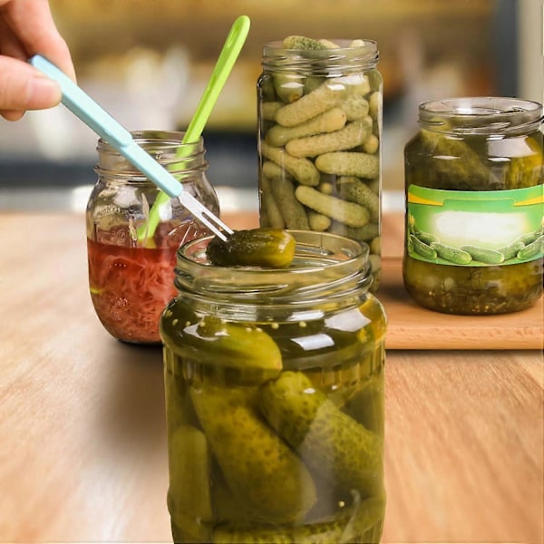 Pickle-gafflar 2 stycken Olivsked, pickle-plockare Burk Sked och Gaffel Set, för Kök Oliver Burk, Lök, Gurkor, Slitsad Sked