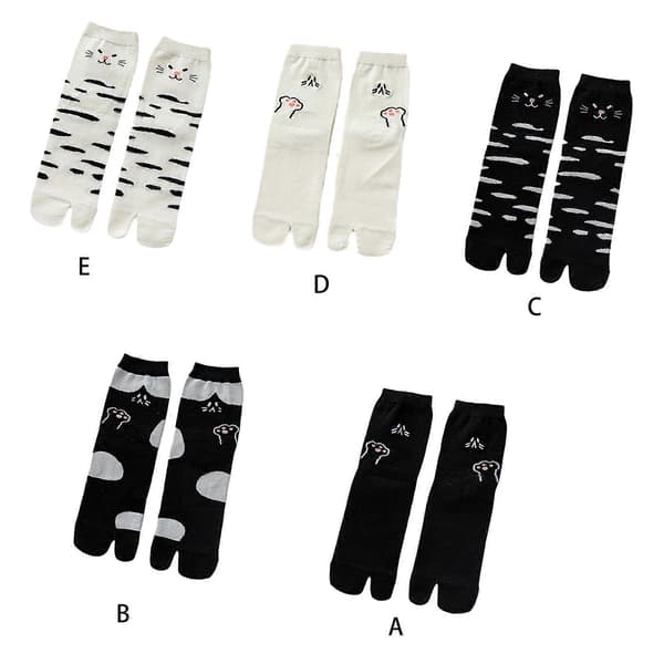 Dame Bomuld Split Toe Kimono Tabi Sokker Søde Katteprint Flip Flop Sandal Hos