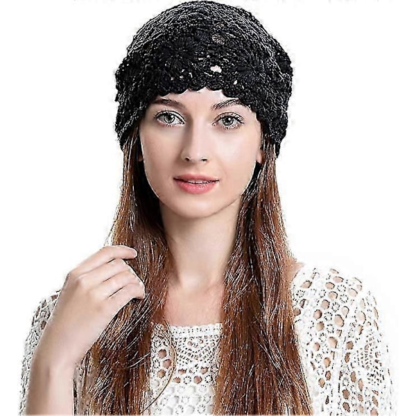 Dame Sommer Strikkede Hatte Håndlavet Hæklet Hat Slouch Beanie Hat Sort
