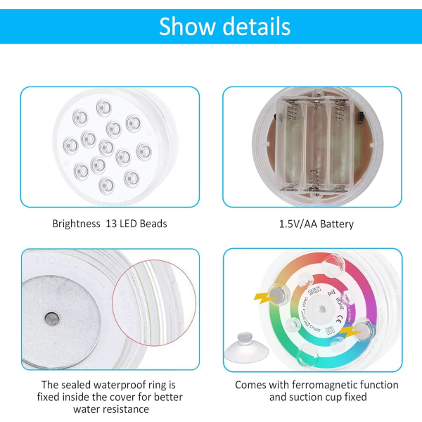 Neddykkelige LED-lys, (2 stk. Infrarød) IP68 Multi-farvet Swimming