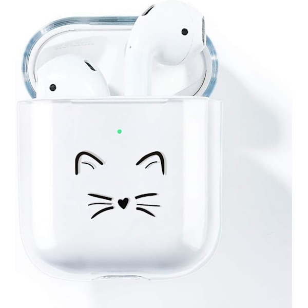 Katt AirPods-fodral, Kompatibelt med AirPods 2 & 1 Transparent Silikon C