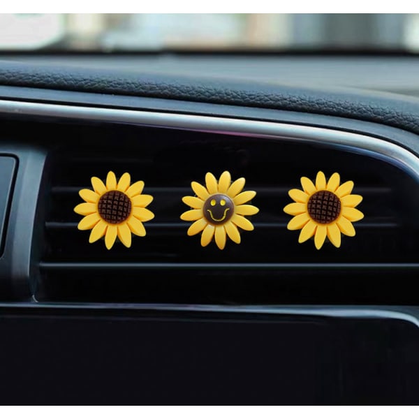#4 stk bil radiator klips med søte solblomst bil luftfrisker klips Interiør luftventil klips#