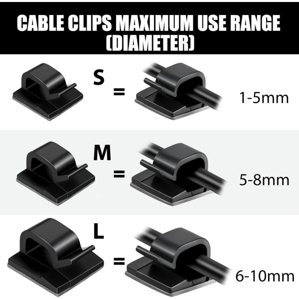60 stycken (S, svart) utomhuskabelklämma med självhäftande tejp