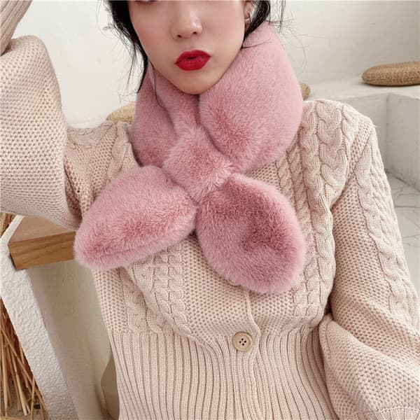 #1PC Vinter ensfarget myk varm skjerf, rosa#