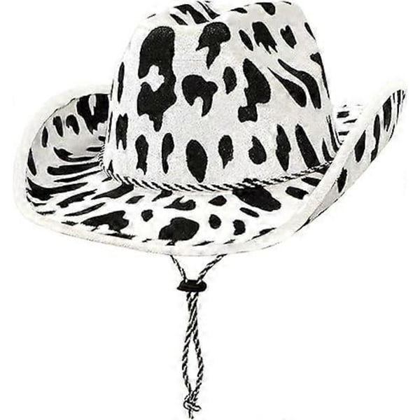 Cowboyhat med ko-print til mænd, hvidt/sort tema, til western-temaer og det vilde vesten