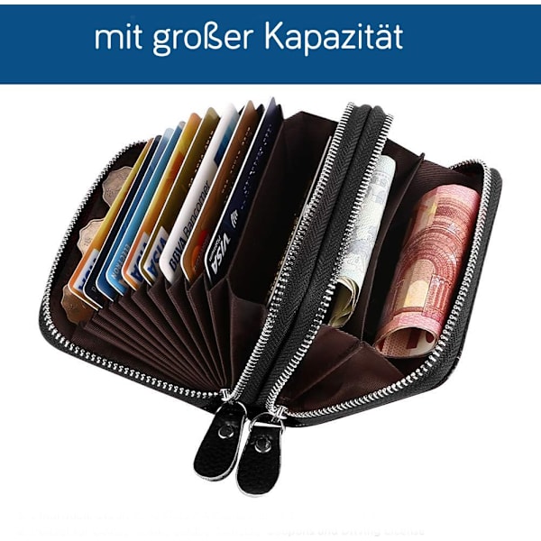 /#/Korthållare läder korthållare RFID-blocker med myntfack, med dubbel dragkedja/#/