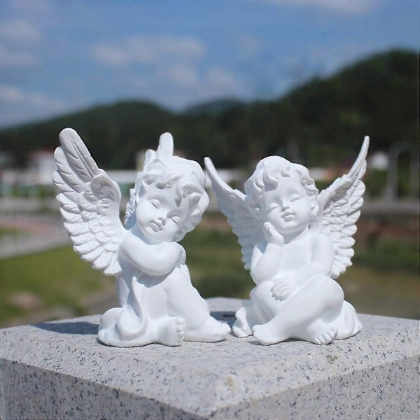 Sæt med 2 keruber engle harpiks have statue figur, indendørs udendørs have dekoration, bedårende engel skulptur minde statue 10 cm