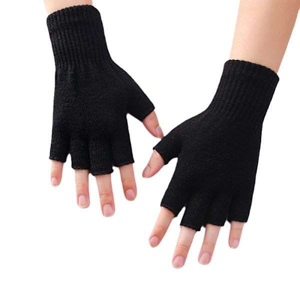 #Svarta fingerlösa handskar för kvinnor vinter skrivande halvfingerhandskar#