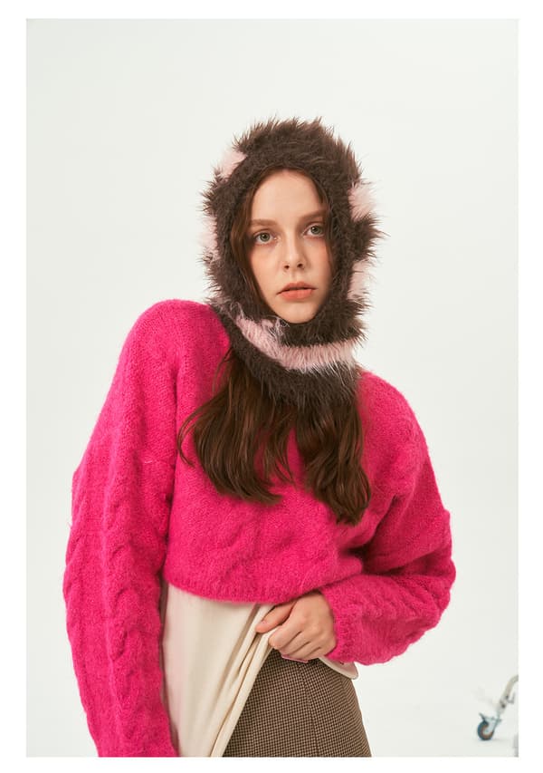 #Faux Sable Stribet Hat - Brun, Design Niche Section Pullover Woo#