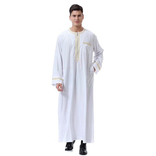 Muslimsk Saudiarabisk Klädnad Kaftan Dubai Tunika Lång Topp Blus Thobe för Män
