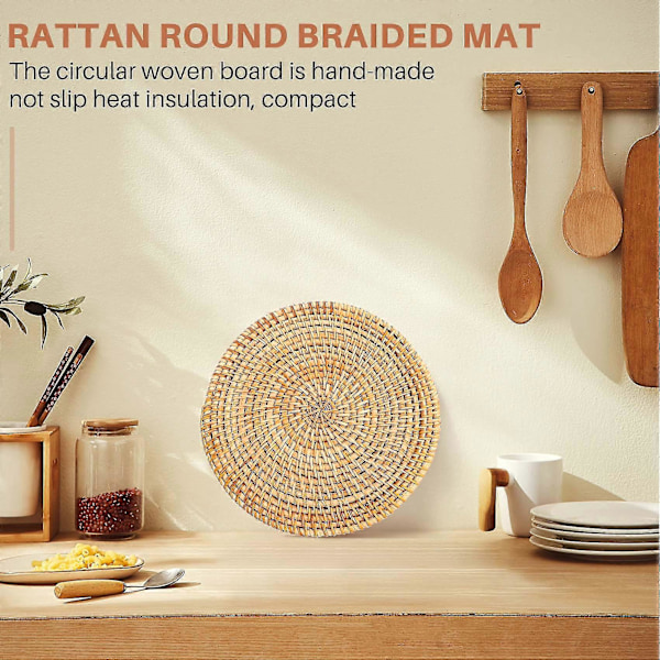 4 stk. Rattan Gryteunderlag for Varme Retter - Isolerte Varmebrikker, Slitesterk Gryteklut for Bord, Varmebestandig