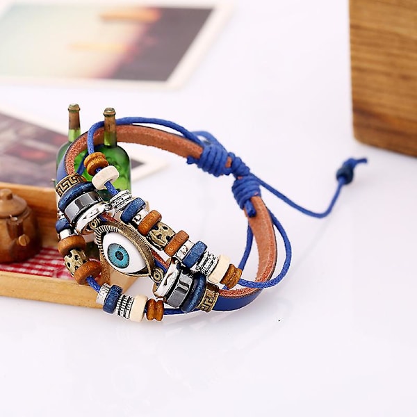 Populär prydnad nytt pärlbroderade ögon boskap läderarmband utdragbart justerbart par läderarmband