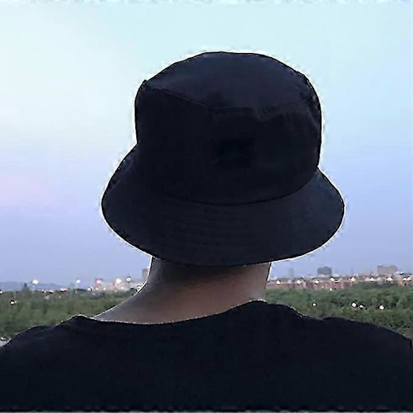 Fiskerhat Bomuld Bucket Hat Unisex Strandhat Fritidshat Floppy Hat Sort One Size