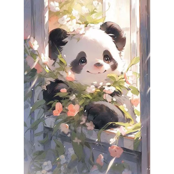 /#/30x40CM Håndlavet 5D Art Diamond Maleri - Blomster Vindue Panda, s/#/