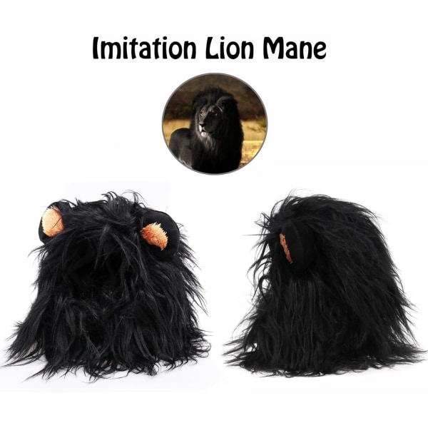 Lion Mane for Cats (Medium, Black) Fur Wig for Halloween and Chri