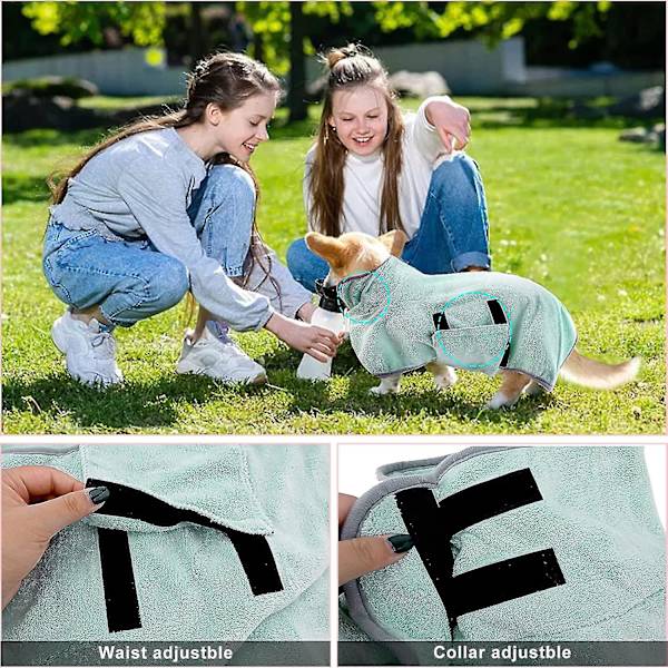 Hundtorkrock, hundbadrockshandduk, superabsorberande husdjurshundtorkhandduk mjuk justerbar valpbadrock MGrön