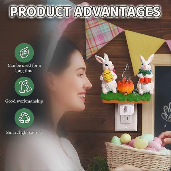Easter Bunny Campfire Flickering 3D Rabbit Night Light Plug-in, Rabbits Campfire Flicker Flame Night Light, Rabbits Figurine Lamps, Easter Or[D]
