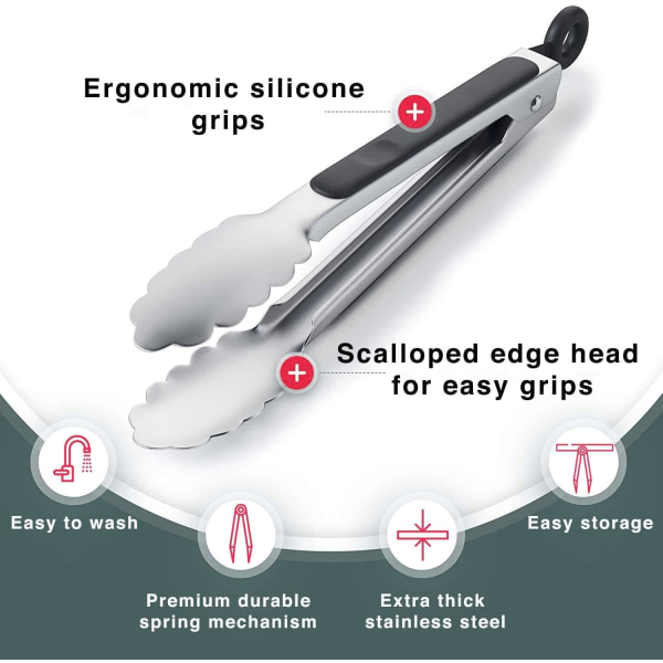 BBQ-tang Grilltang i Rustfritt Stål og Varmebestandig Silikon
