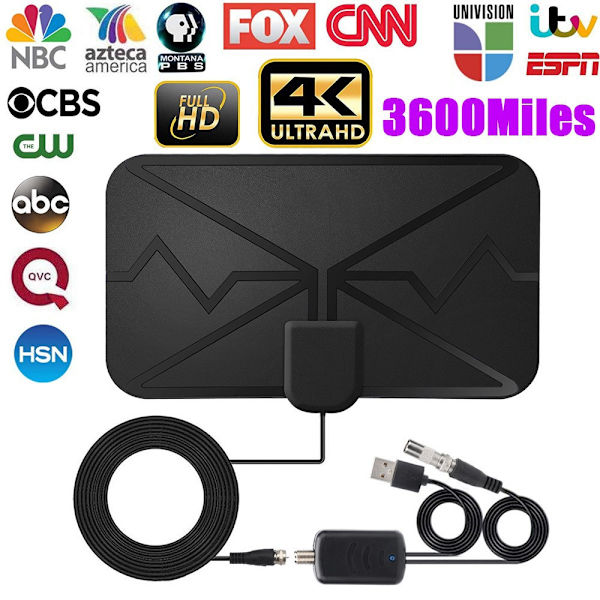 3600 Mile 4K Digital Indendørs TV-antenne, DVB-T HD Digital TV Anten