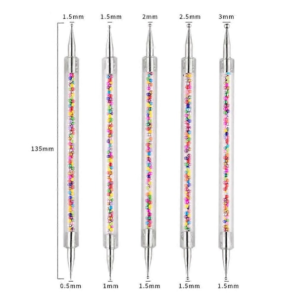 5 st Manikyr Nagelkonst Verktygsset Akryl Rhinestones Plockare Dubbelsidig Dotting Penna för Manikurist (Färgglad)
