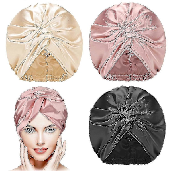 3 Stycken Silkeshårinpackning för Sovande Kvinnor Bonnet Siden Sovmössa Elastisk Hårvård Sovmössa f