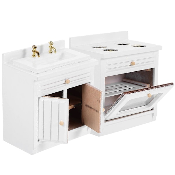 1 Set Dockhus Miniatyr Diskbänk och Spismodell Dockhus Kök Rekvisita Köksmöbler Modell