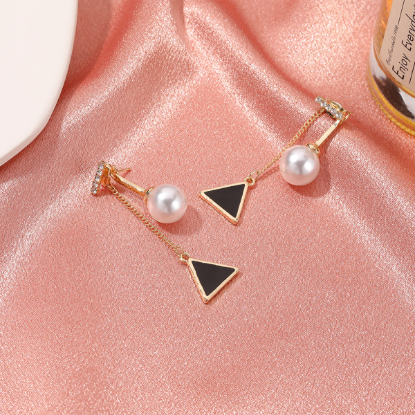 /#/Faux Pearl Triangular Stud Earrings/#/