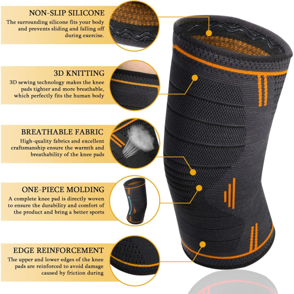 Orange Sport Knäskydd, 2-pack Justerbara Elastiska Knäskydd, Pa
