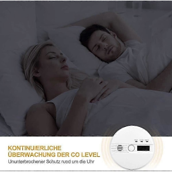 Kolmonoxidvarnare CO-larm med testknapp och digital display, 85dB alarm