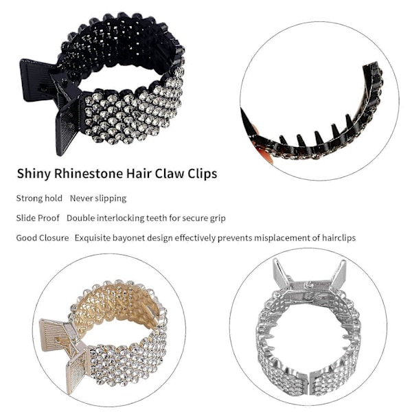 Små hårklyper for høy hestehale, Rhinestone Shark hårklyper for kvinner med tykt langt hår (pakke med 3)
