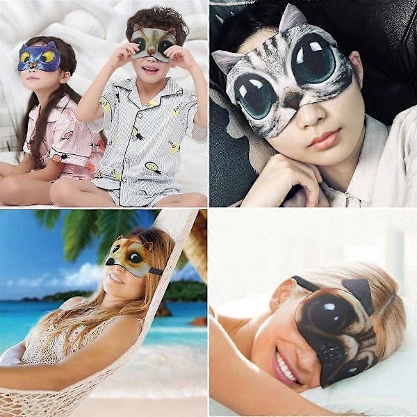 Sovmask för Barn Pojkar Flickor Roliga Ögonbindlar Mjuka Söta Djur Sovmasker med Justerbart Band för Resor Tupplurar Skiftarbete Spel 4-pack