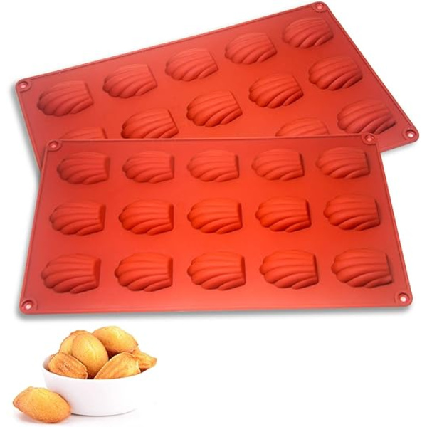 (15 Håligheter, Tegelröd) Mini Silikon Madeleine Form Set om 2