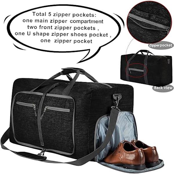 #Foldbar bærbar rejsetaske - sort 115L, kationisk sportstaske stor#