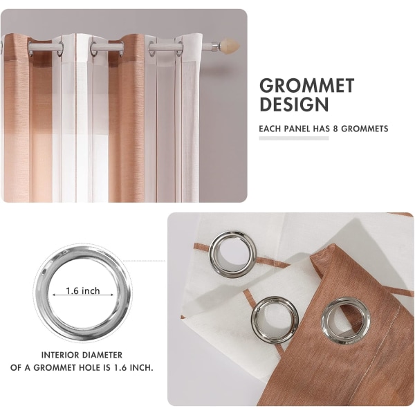 Set med 2 Dekorativa 140x225cm Vita+Bruna Genomskinliga Gardiner Tryckta
