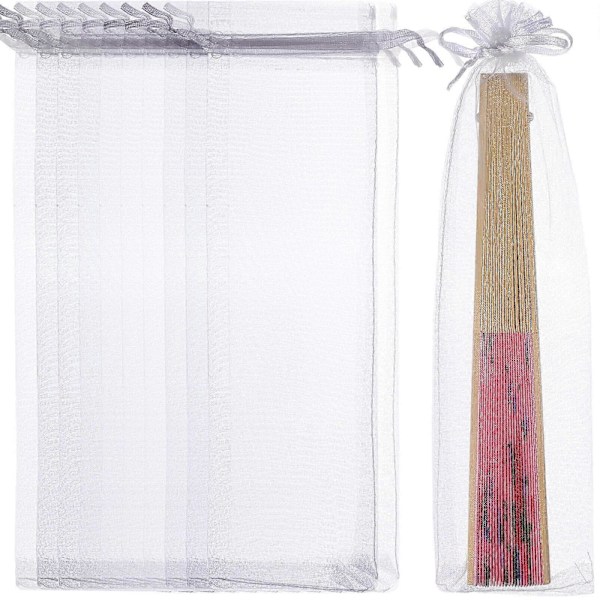 50 stk. Organza pose med snøre til folde vifte, fest, bryllup, gaveposer (Hvid)