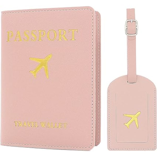 2 bagagetiketter Passfodral (rosa), 1 passfodral och 1 bagage