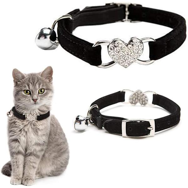 *Kattkrage, Mjuk Sammets Justerbar Kattkrage med Klocka, Söt Husdjur*