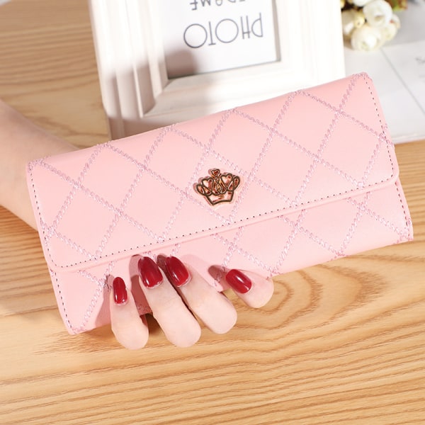 Dames veske Lang håndveske Krone multi klipp lommebok (rosa)