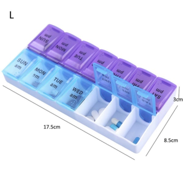 #L, (blå, lilla) Praktisk 14-rums pilleæske#