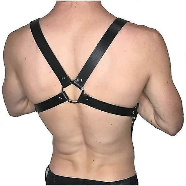 Justerbart Punk Brystbelte for Menn Lær Kropp Brystsele Belte Skinnende Halv Kropp Bryststropp Rave Clubwear Maskerade Kostyme