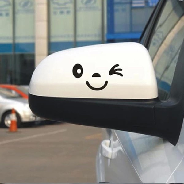 2 Pak 3D Bilspejl Stickers Smiley Face Sort