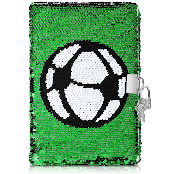 Sequin Notesbog Vendbar Fodboldmønster Notesbog med Lås og Nøgler Dagbog Rejse Notesbog Dagbog til Børn og Voksne