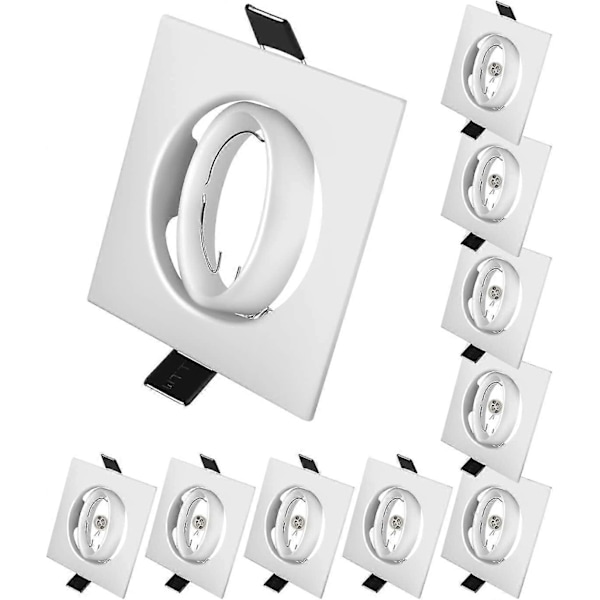 10x Moderna GU10 Downlights för Tak. Fyrkantig Matt Vit Metallram
