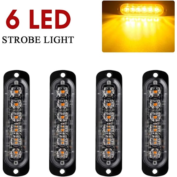 *4 stk. 12-24V Ultra tynd lysbjælke Nødstrobe Alarmlampe- Fla*