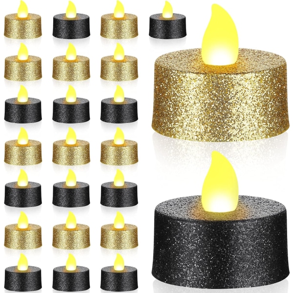 #24 Pieces Gold Flashing LED Tea Lights Black Flameless Tea Lights#