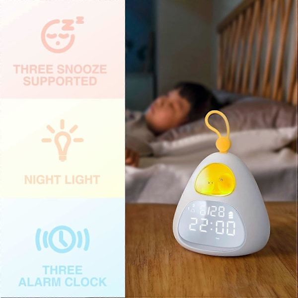 Söt Fågelbo Nattlampa Väckarklocka, 3 Alarm Inställningar, LED C