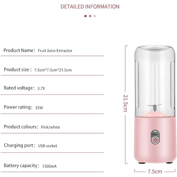 #(Rosa) saftblandare liten fruktjuiceblandare saftpressare Bärbar#